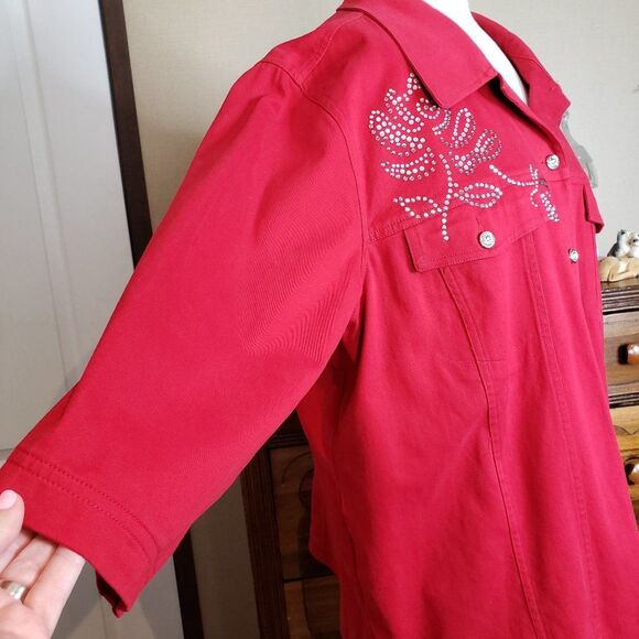 Pretty Quacker Factory Red Rhinestone Rose Jacket womens Plus size 2X - Picture 7 of 12